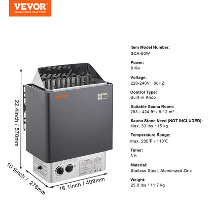 8 kW elektrischer Saunaofen, integrierte Steuerung für 8–12 m³ Home Spa