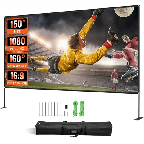 Projector Screen with Stand 150inch Portable Movie Screen 16:9 4K HD Wide Angle Outdoor Projector Screen Stand Easy Assembly with Storage Bag for Home Theater Office Outdoor Use