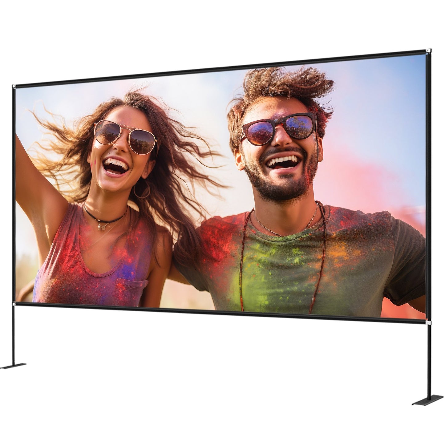 Projector Screen with Stand 150inch Portable Movie Screen 16:9 4K HD Wide Angle Outdoor Projector Screen Stand Easy Assembly with Storage Bag for Home Theater Office Outdoor Use