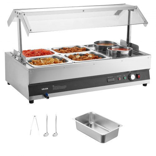 Electric Soup Warmer, Two 6.34QT Pots & Four 1/2 Pans, Stainless Steel Commercial Food Warmer with 86~185°F Adjustable Temp, 1500W Bain Marie with Cover, Soup Station for Restaurant, Buffet