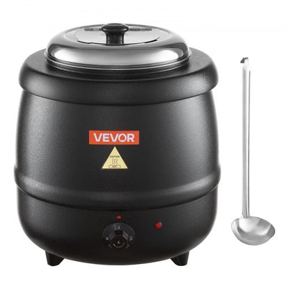 Electric Soup Warmer, 10QT Commercial Soup Kettle with 304 Stainless Steel Detachable Insert Pot, 95~176°F Adjustable Temperature, Soup Station for Restaurant and Big Family, Black