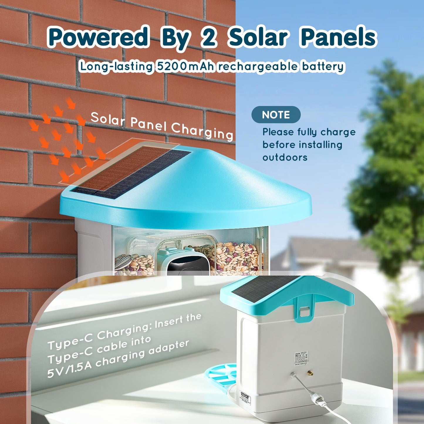 Smart Bird Feeder with Camera 2K HD AI Identify Bird Species Solar-Powered