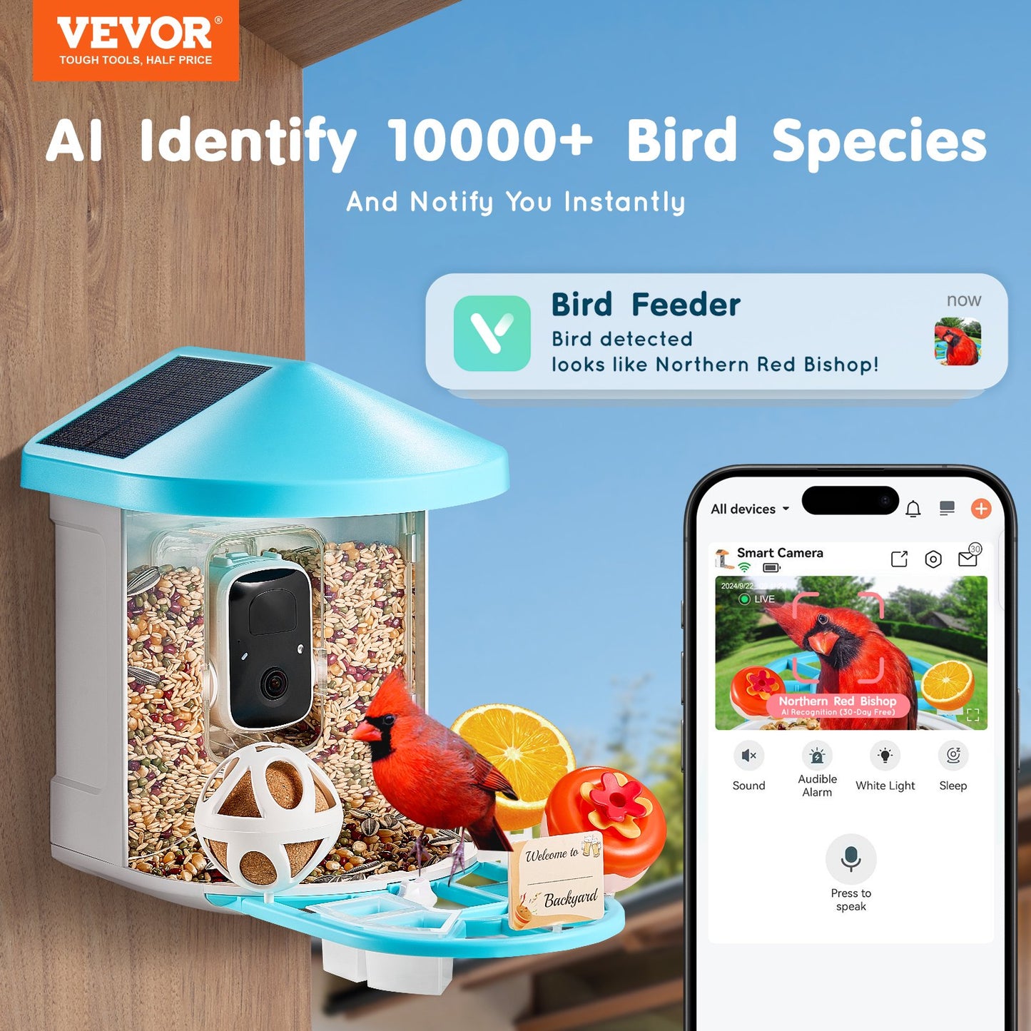 Smart Bird Feeder with Camera 2K HD AI Identify Bird Species Solar Powered