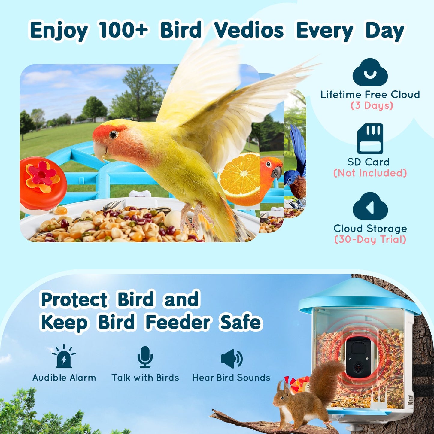 Smart Bird Feeder with Camera 2K HD AI Identify Bird Species Solar Powered