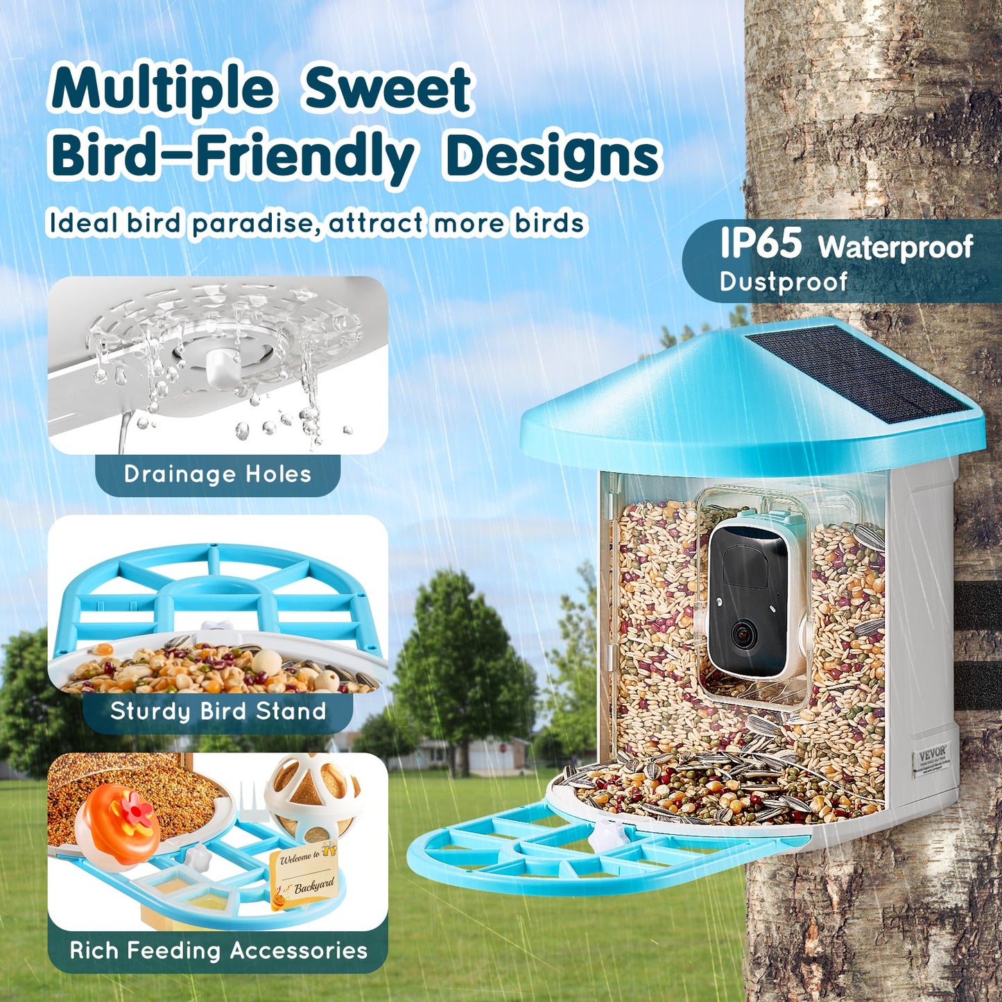 Smart Bird Feeder with Camera 2K HD AI Identify Bird Species Solar Powered