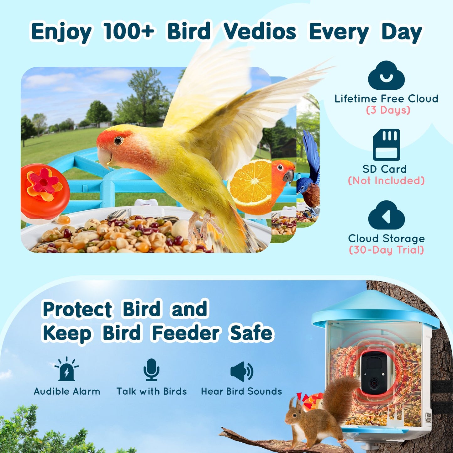 Smart Bird Feeder with Camera, 2K HD AI Identify 10,000+ Bird Species, Solar-Powered Bird Watching Camera with Auto Capture & Instant Notify, Wireless Outdoor Ideal Gift for Bird Lovers (Green)