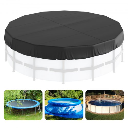 15 Ft Round Pool Cover, Solar Covers for Above Ground Pools, Safety Pool Cover with Drawstring Design, 420D Oxford Fabric Winter Pool Cover, Waterproof and Dustproof, Black