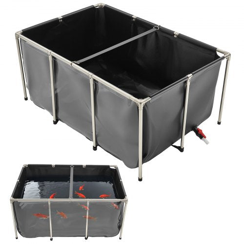 Canvas Fish Pond, 270 Gal Above Ground Fish Pond, PVC Koi Tank with Clear Viewing Panel, Rectangular Goldfish Tank with Stainless Steel Frame & Drain Valve, for Breeding Koi, Irrigation(Black)