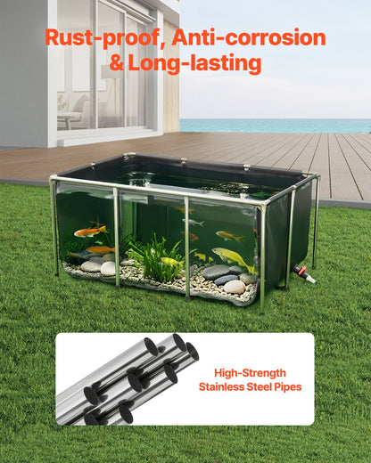 Canvas Fish Pond, 270 Gal Above Ground Fish Pond, PVC Koi Tank with Clear Viewing Panel, Rectangular Goldfish Tank with Stainless Steel Frame & Drain Valve, for Breeding Koi, Irrigation(Black)