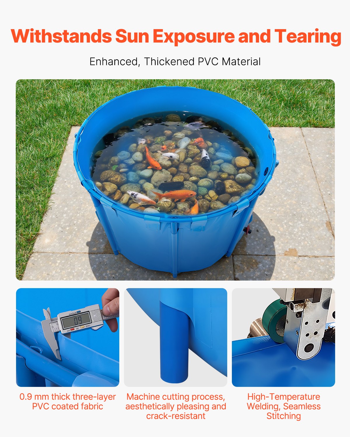 Canvas Fish Pond, 448.8 Gal Capacity Above Ground Fish Pond, Foldable PVC Koi Tank, Round Goldfish Tank with Stable Frame and Drain Valve, for Aquaculture, Koi Breeding, and Irrigation (Blue)
