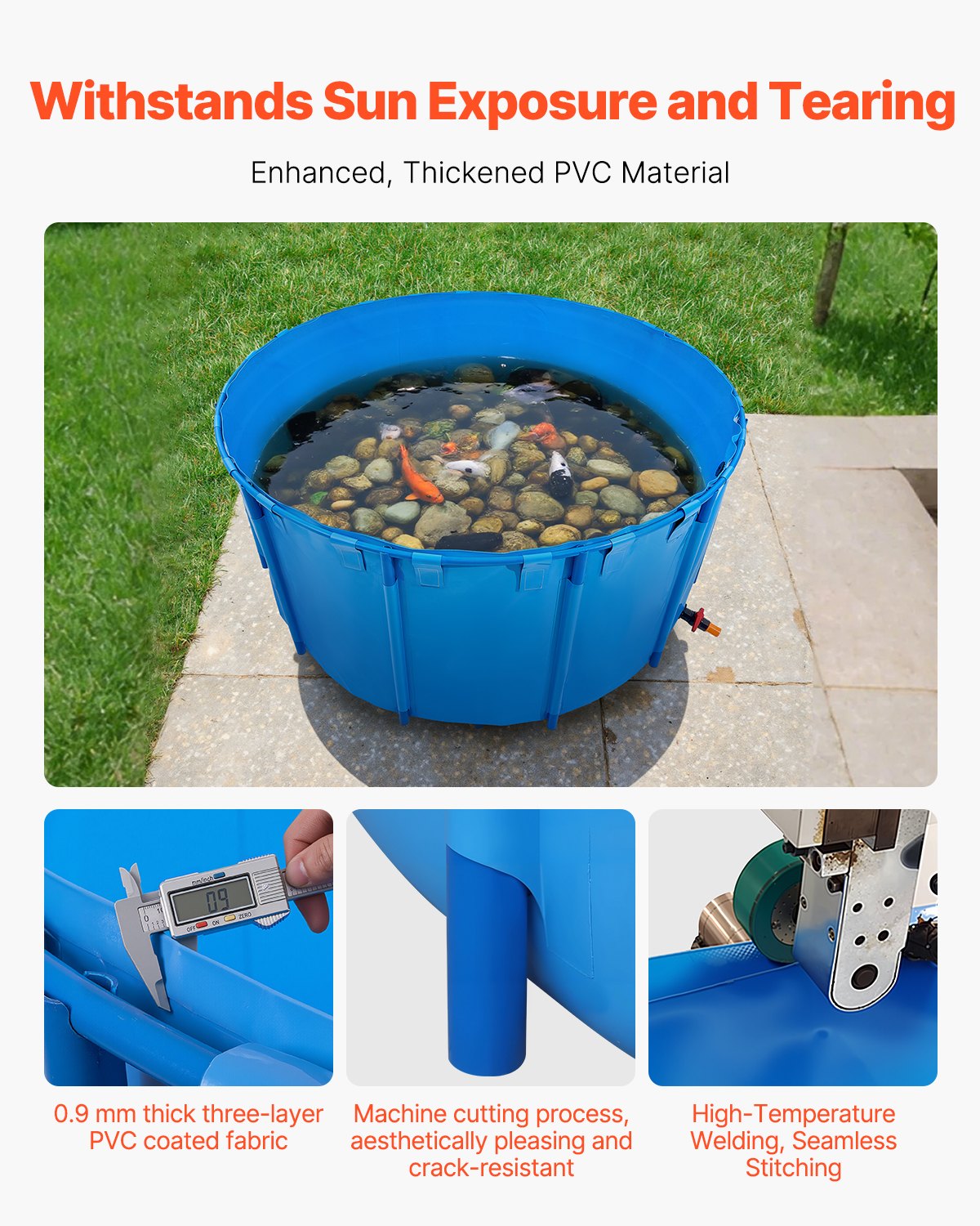Canvas Fish Pond, 1320 Gal Capacity Above Ground Fish Pond, Foldable PVC Koi Tank, Round Goldfish Tank with Stable Frame and Drain Valve, for Aquaculture, Koi Breeding, and Irrigation (Blue)