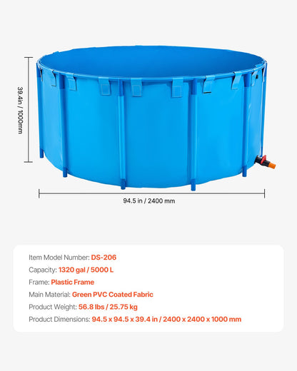 Canvas Fish Pond, 1320 Gal Capacity Above Ground Fish Pond, Foldable PVC Koi Tank, Round Goldfish Tank with Stable Frame and Drain Valve, for Aquaculture, Koi Breeding, and Irrigation (Blue)