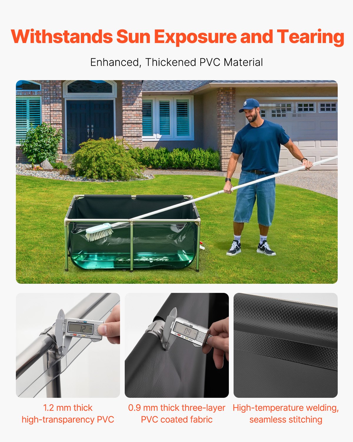 Canvas Fish Pond, 126.8 Gal Above Ground Fish Pond, PVC Koi Tank with Clear Viewing Panel, Rectangular Goldfish Tank with Stainless Steel Frame & Drain Valve, for Breeding Koi, Irrigation(Black)