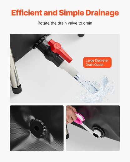 Canvas Fish Pond, 126.8 Gal Above Ground Fish Pond, PVC Koi Tank with Clear Viewing Panel, Rectangular Goldfish Tank with Stainless Steel Frame & Drain Valve, for Breeding Koi, Irrigation(Black)