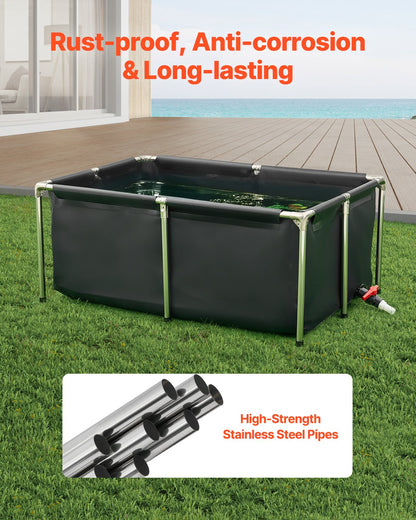 Canvas Fish Pond, 126.8 Gal Above Ground Fish Pond, Foldable PVC Koi Tank, Rectangular Goldfish Tank with Stable Frame and Drain Valve, for Aquaculture, Koi Breeding, and Irrigation (Black)