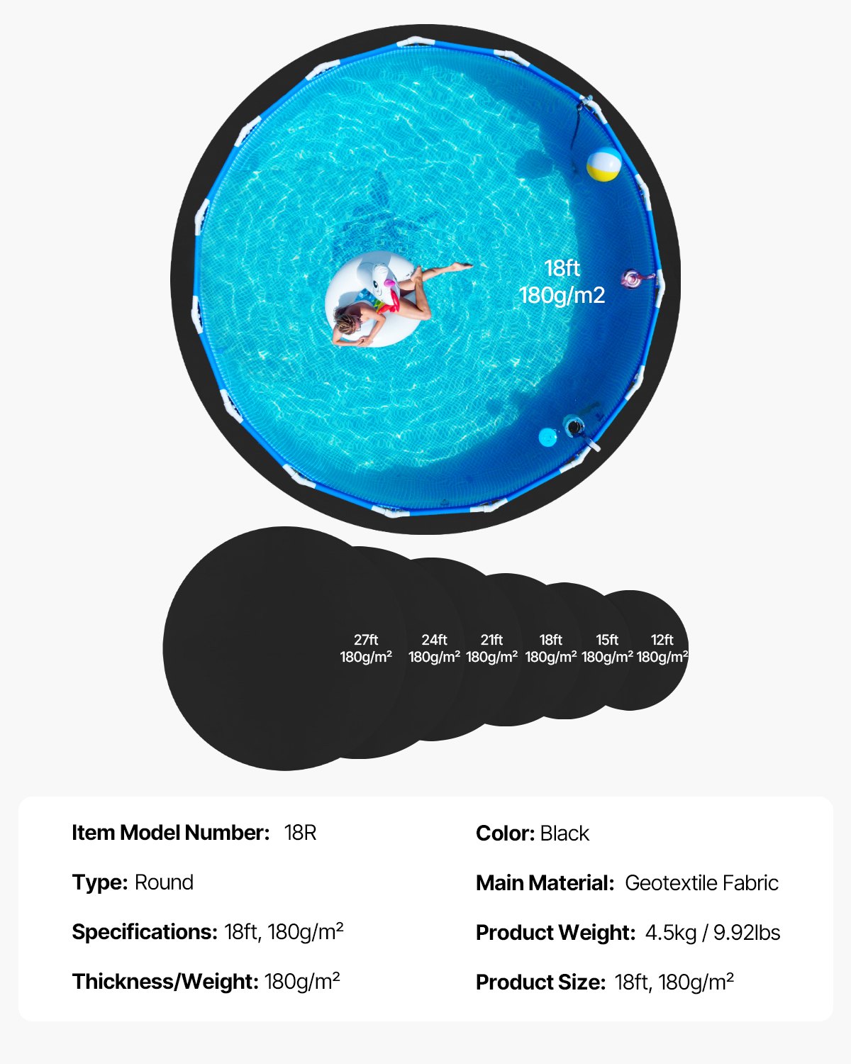 18 fot rund poolfoderkudde för pooler ovan jord för tung poolmatta