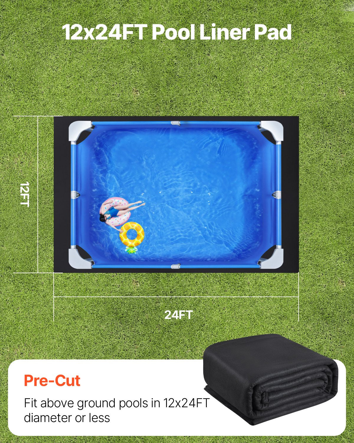 Rechteckige Pool-Liner-Auflage, 3,6 x 7,3 m, strapazierfähige Poolmatte, verhindert Einstiche