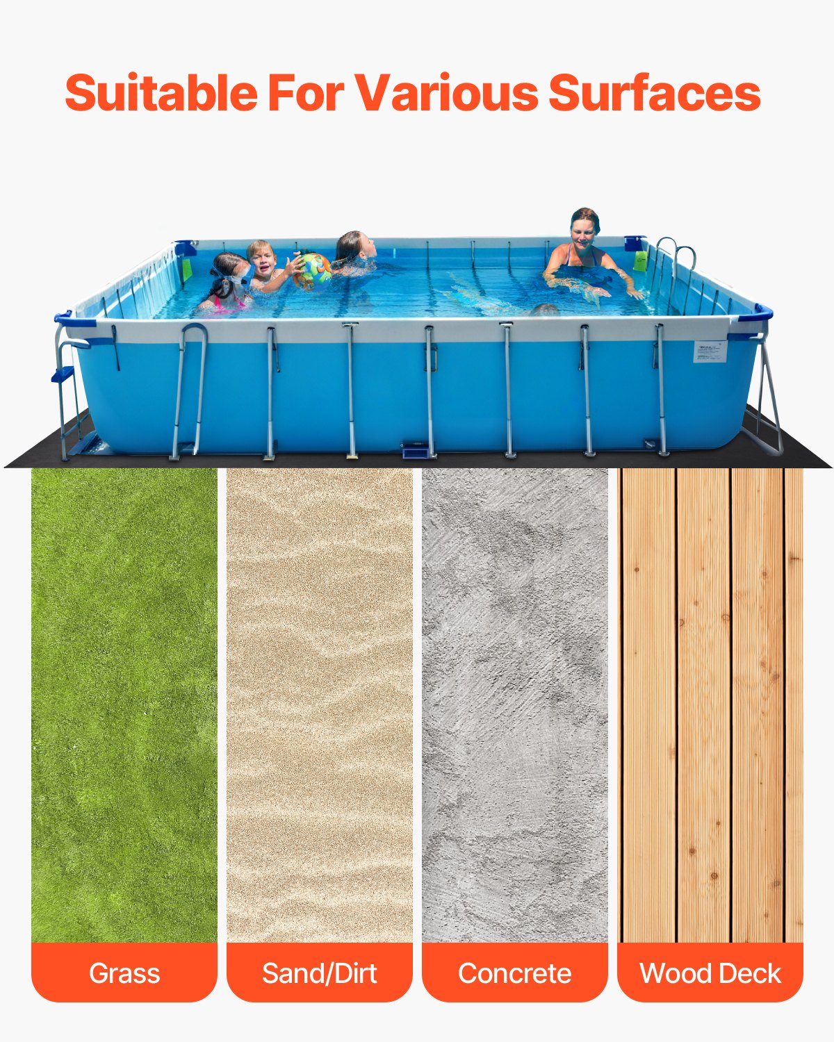 Rechteckige Pool-Liner-Auflage, 3,6 x 7,3 m, strapazierfähige Poolmatte, verhindert Einstiche