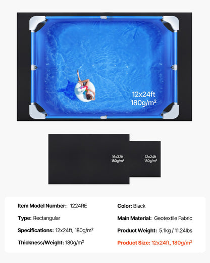 Rechteckige Pool-Liner-Auflage, 3,6 x 7,3 m, strapazierfähige Poolmatte, verhindert Einstiche
