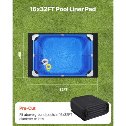 Rektangulär Poolmatta, 4,6 x 9,6 m Poolmatta för ovanmarkspooler, Extra tjock poolmatta, Förhindrar punkteringar, Underlag av återvunnet geotextilmaterial, Förlänger fodrets livslängd |  EU