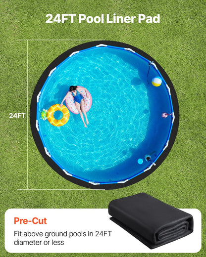 24ft Round Pool Liner Pad, Pool Liner Pad for Above Ground Swimming Pools, Extra-Thick Pool Mat, Prevents Punctures, Recycled Geotextile Material Underlayment Pad, Extend Liner Life