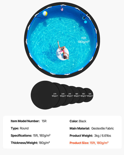 15ft Round Pool Liner Pad, Pool Liner Pad for Above Ground Swimming Pools, Extra-Thick Pool Mat, Prevents Punctures, Recycled Geotextile Material Underlayment Pad, Extend Liner Life