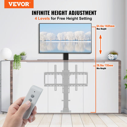 Motorized TV Lift Stroke Length 35 Inches Motorized TV Mount Fit for 32-65 Inch TV Lift with Remote Control Height Adjustable 28.7-64.2 Inch,Load Capacity 154 Lbs