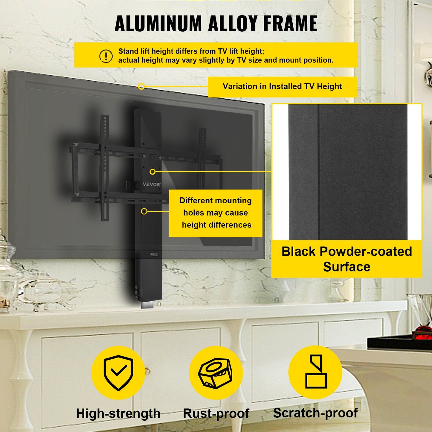 Automated TV Elevator for Up to 50" Screens, 28" Stroke with Adjustable Height from 38" to 65", Remote Controlled, Supports up to 132 lbs