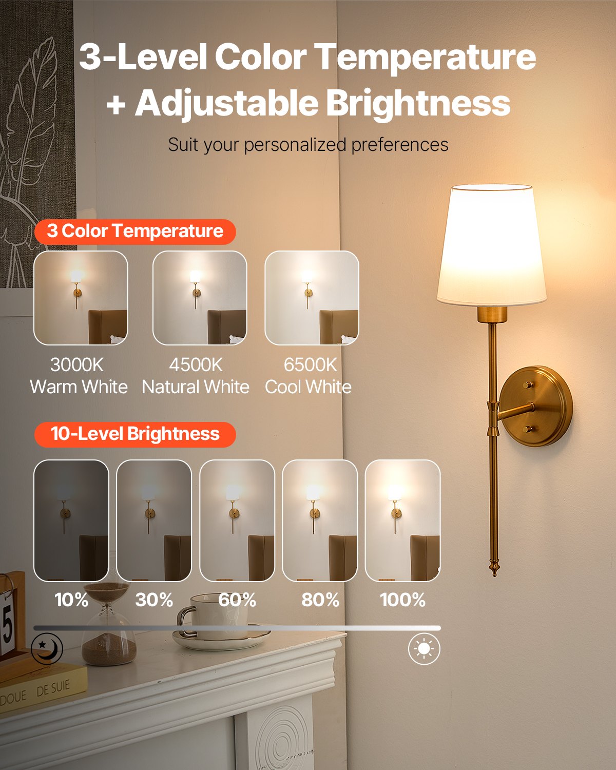 Battery Operated Wall Sconce Set of 2, 4000mAh Rechargeable Wireless Wall Lights with Remote Control, 30 Lighting Modes, 12 RGB Colors & Timer, Dimmable Wall Lamp for Living Room Bedroom Hallway