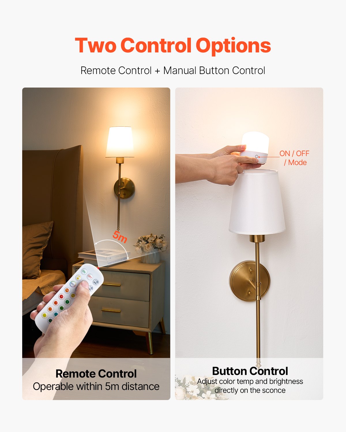 Battery Operated Wall Sconce Set of 2, 4000mAh Rechargeable Wireless Wall Lights with Remote Control, 30 Lighting Modes, 12 RGB Colors & Timer, Dimmable Wall Lamp for Living Room Bedroom Hallway