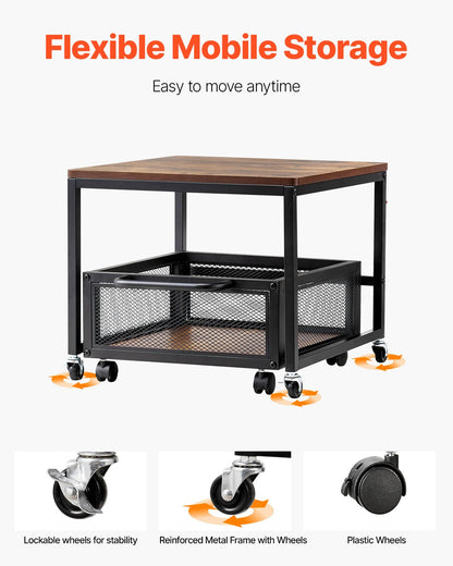 Mini Fridge Stand with Storage, 198 lbs Mini Fridge Table with Movable Storage Cart & Swivel Wheels, Beverage Refrigerator Stand for Coffee Bar, Mini Fridge Organizer for Home Dorm, Light Brown