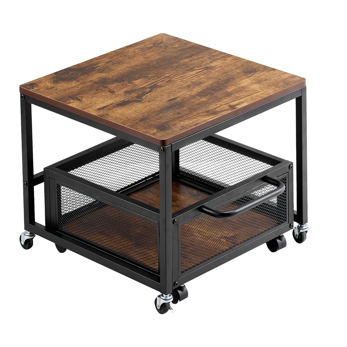 Mini Fridge Stand with Storage, 198 lbs Mini Fridge Table with Movable Storage Cart & Swivel Wheels, Beverage Refrigerator Stand for Coffee Bar, Mini Fridge Organizer for Home Dorm, Light Brown