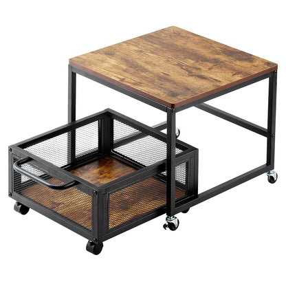 Mini Fridge Stand with Storage, 198 lbs Mini Fridge Table with Movable Storage Cart & Swivel Wheels, Beverage Refrigerator Stand for Coffee Bar, Mini Fridge Organizer for Home Dorm, Light Brown