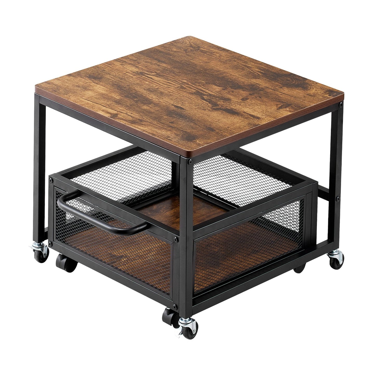 Mini Fridge Stand with Storage, 198 lbs Mini Fridge Table with Movable Storage Cart & Swivel Wheels, Beverage Refrigerator Stand for Coffee Bar, Mini Fridge Organizer for Home Dorm, Light Brown