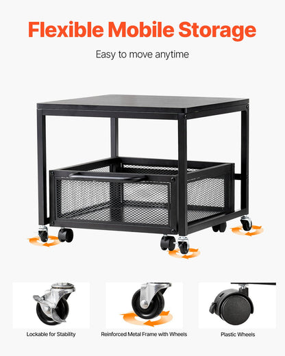 Mini Fridge Stand with Storage, 198 lbs Mini Fridge Table with Movable Storage Cart & Swivel Wheels, Beverage Refrigerator Stand for Coffee Bar, Mini Fridge Organizer for Office Home Dorm, Black