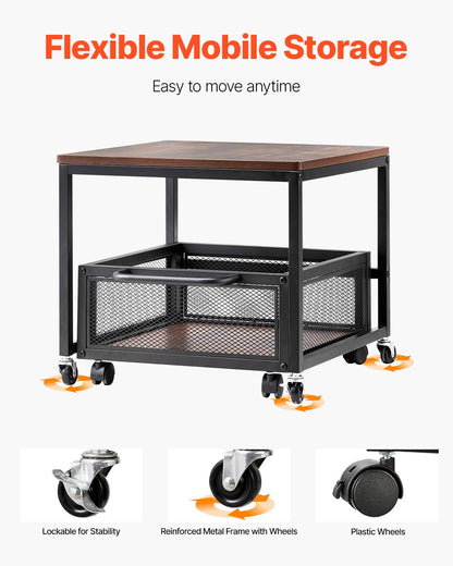 Mini Fridge Stand with Storage, 198 lbs Mini Fridge Table with Movable Storage Cart & Swivel Wheels, Beverage Refrigerator Stand for Coffee Bar, Mini Fridge Organizer for Home Dorm, Dark Brown