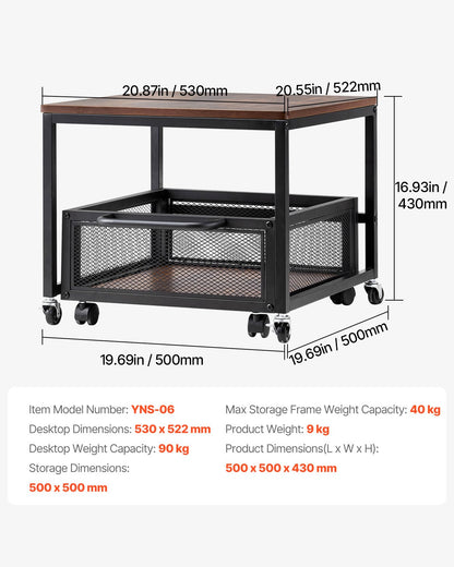 Mini Fridge Stand with Storage, 198 lbs Mini Fridge Table with Movable Storage Cart & Swivel Wheels, Beverage Refrigerator Stand for Coffee Bar, Mini Fridge Organizer for Home Dorm, Dark Brown