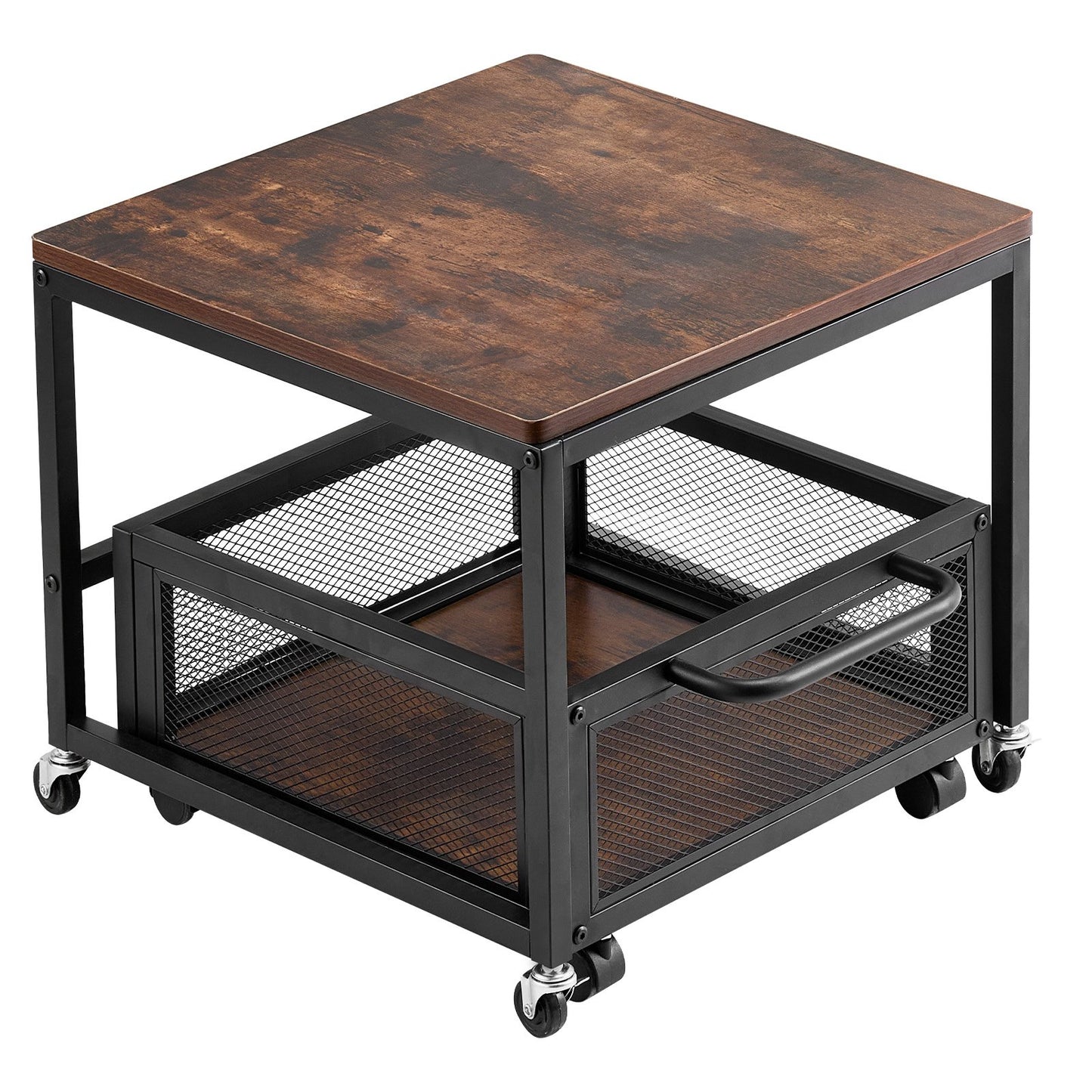 Mini Fridge Stand with Storage, 198 lbs Mini Fridge Table with Movable Storage Cart & Swivel Wheels, Beverage Refrigerator Stand for Coffee Bar, Mini Fridge Organizer for Home Dorm, Dark Brown