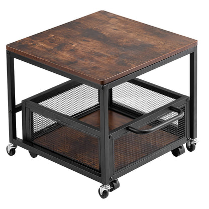 Mini Fridge Stand with Storage, 198 lbs Mini Fridge Table with Movable Storage Cart & Swivel Wheels, Beverage Refrigerator Stand for Coffee Bar, Mini Fridge Organizer for Home Dorm, Dark Brown