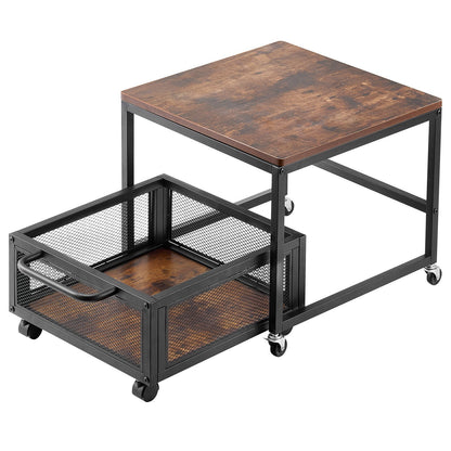 Mini Fridge Stand with Storage, 198 lbs Mini Fridge Table with Movable Storage Cart & Swivel Wheels, Beverage Refrigerator Stand for Coffee Bar, Mini Fridge Organizer for Home Dorm, Dark Brown