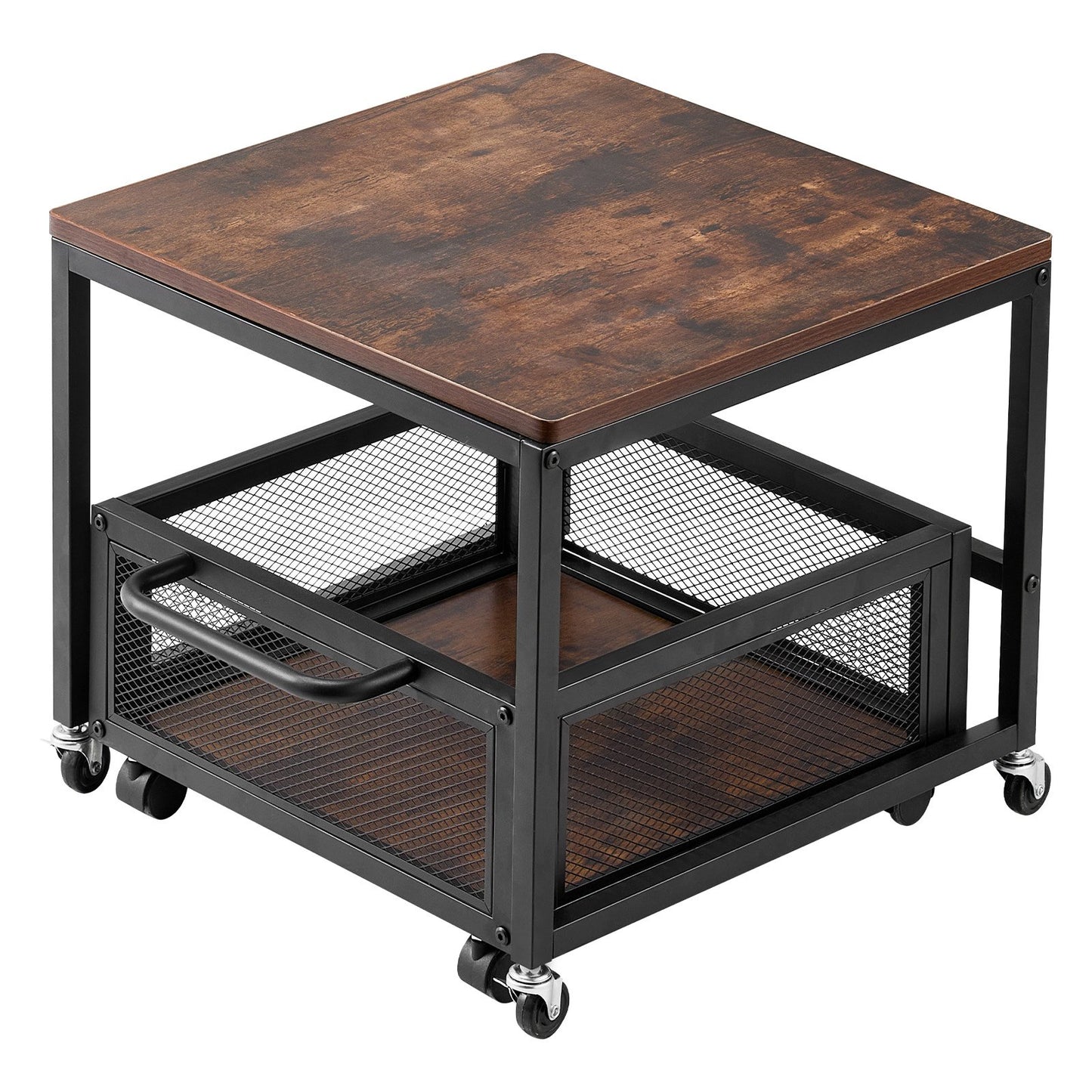 Mini Fridge Stand with Storage, 198 lbs Mini Fridge Table with Movable Storage Cart & Swivel Wheels, Beverage Refrigerator Stand for Coffee Bar, Mini Fridge Organizer for Home Dorm, Dark Brown