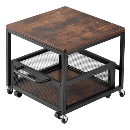 Mini Fridge Stand with Storage, 198 lbs Mini Fridge Table with Movable Storage Cart & Swivel Wheels, Beverage Refrigerator Stand for Coffee Bar, Mini Fridge Organizer for Home Dorm, Dark Brown