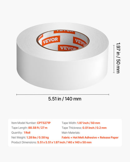 Double Sided Carpet Tape, 2 Inch x 30 Yards, Strong Adhesive and Residue-Free, Heavy-duty Sticker Rug Tape Grippers for Area Rugs, Carpets, Laminate, Tile, Concrete, and Hardwood Floors