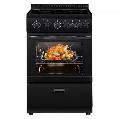 24 in Electric Range Oven, 2.7 Cu. Ft. Capacity Compact Freestanding Oven, Stainless Steel Kitchen Stove with 4 Burners, Easy Reach Rack, Storage Drawer, Drip Pan, Indicator Light(No Power Cord)