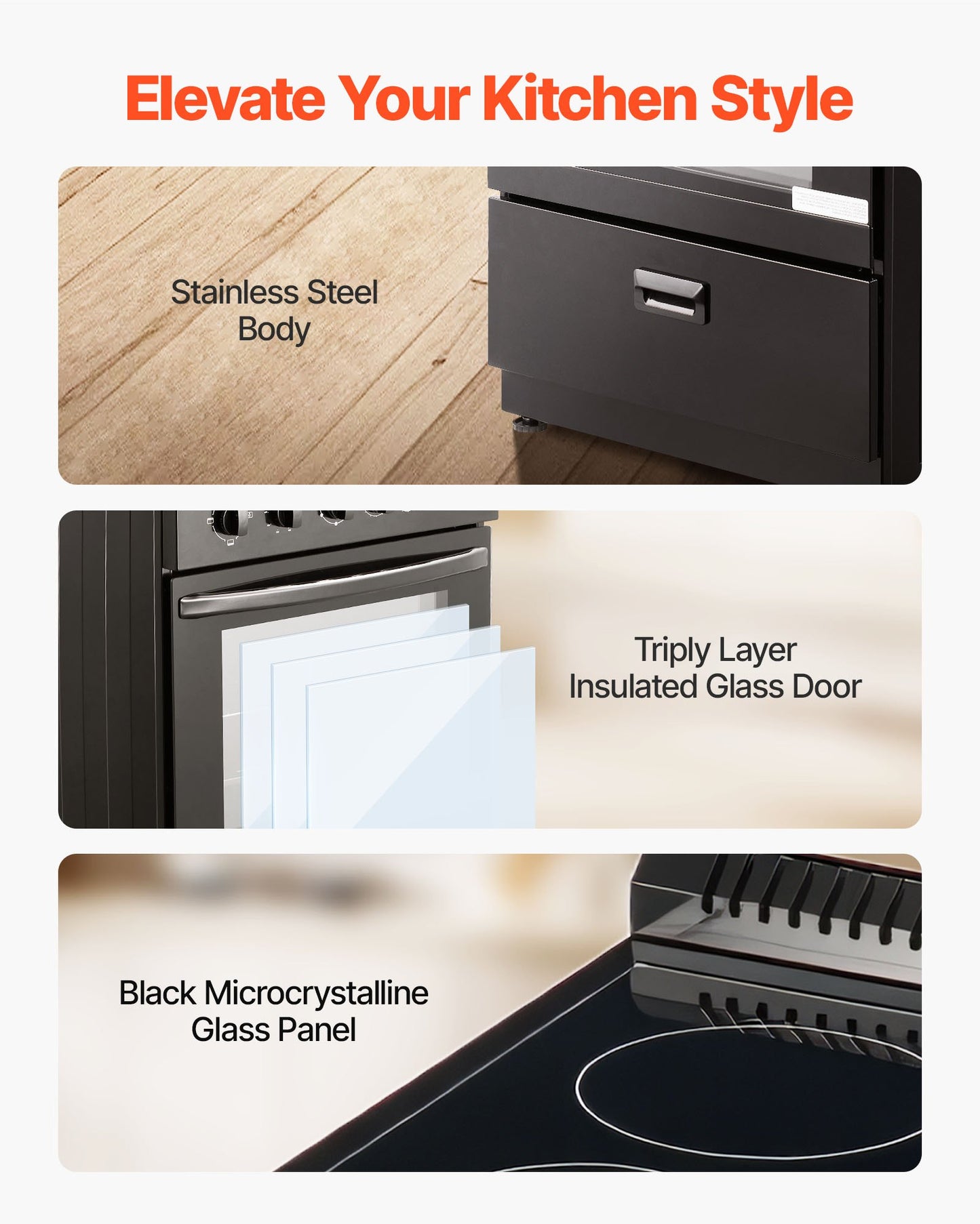 24 in Electric Range Oven, 2.7 Cu. Ft. Capacity Compact Freestanding Oven, Stainless Steel Kitchen Stove with 4 Burners, Easy Reach Rack, Storage Drawer, Drip Pan, Indicator Light(No Power Cord)