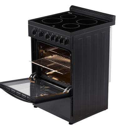 24 in Electric Range Oven, 2.7 Cu. Ft. Capacity Compact Freestanding Oven, Stainless Steel Kitchen Stove with 4 Burners, Easy Reach Rack, Storage Drawer, Drip Pan, Indicator Light(No Power Cord)