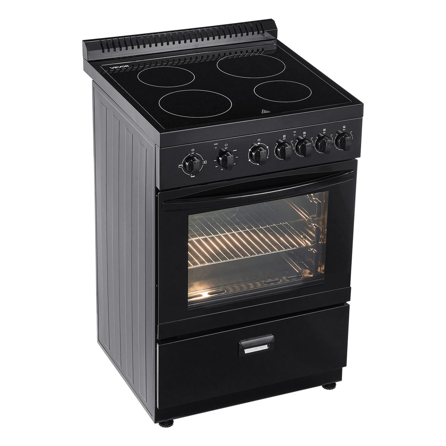 24 in Electric Range Oven, 2.7 Cu. Ft. Capacity Compact Freestanding Oven, Stainless Steel Kitchen Stove with 4 Burners, Easy Reach Rack, Storage Drawer, Drip Pan, Indicator Light(No Power Cord)