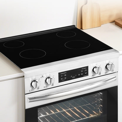 30 in Electric Range Oven, 4.8 Cu. Ft. Capacity Compact Freestanding Oven, Stainless Steel Kitchen Stove, with 4 Cooktop Burners, Timer, Easy Reach Racks, Storage Drawer, Light(No Power Cord)