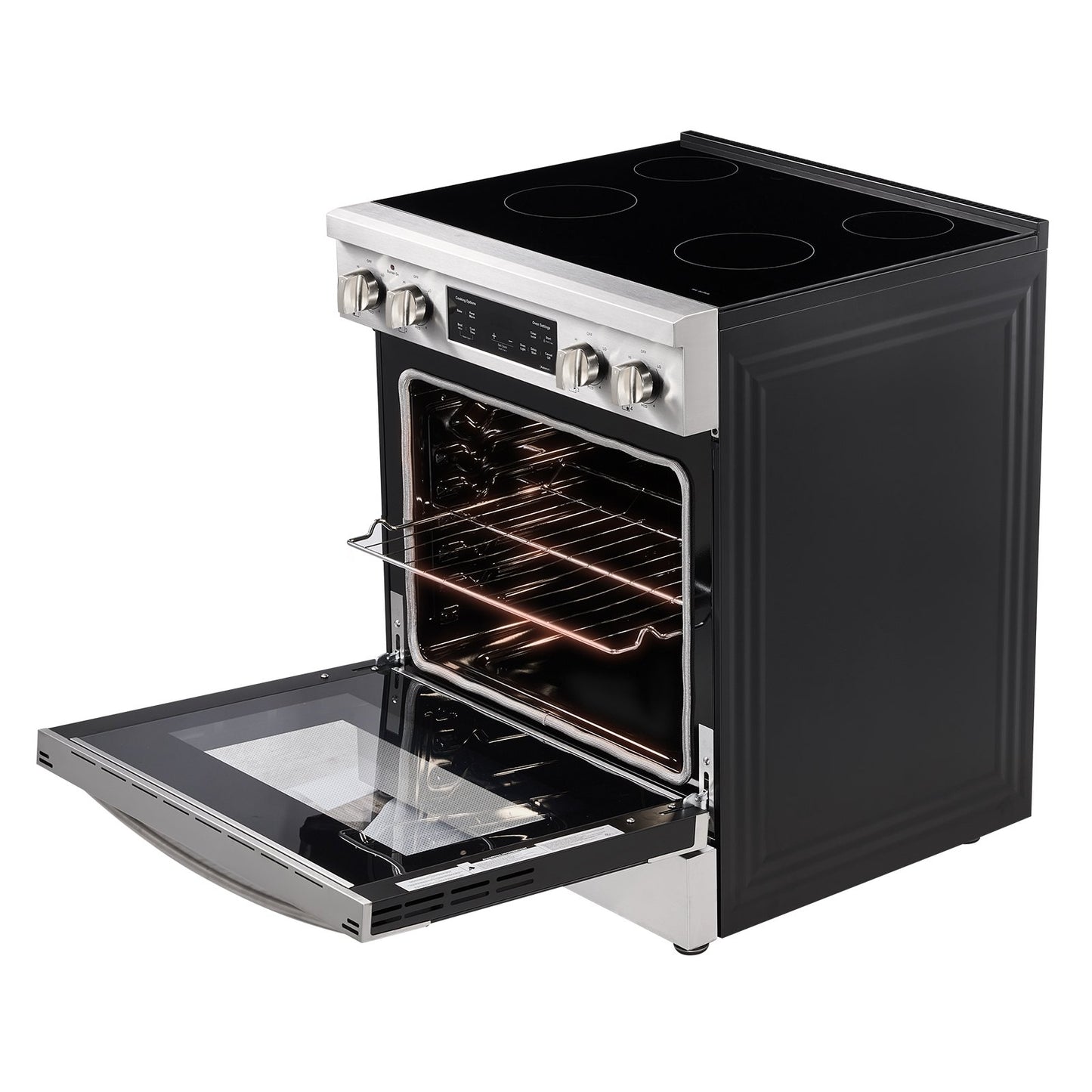 30 in Electric Range Oven, 4.8 Cu. Ft. Capacity Compact Freestanding Oven, Stainless Steel Kitchen Stove, with 4 Cooktop Burners, Timer, Easy Reach Racks, Storage Drawer, Light(No Power Cord)