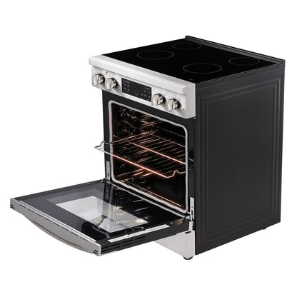 30 in Electric Range Oven, 4.8 Cu. Ft. Capacity Compact Freestanding Oven, Stainless Steel Kitchen Stove, with 4 Cooktop Burners, Timer, Easy Reach Racks, Storage Drawer, Light(No Power Cord)